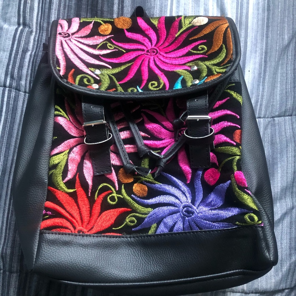 Hand embroidered Floral Backpack